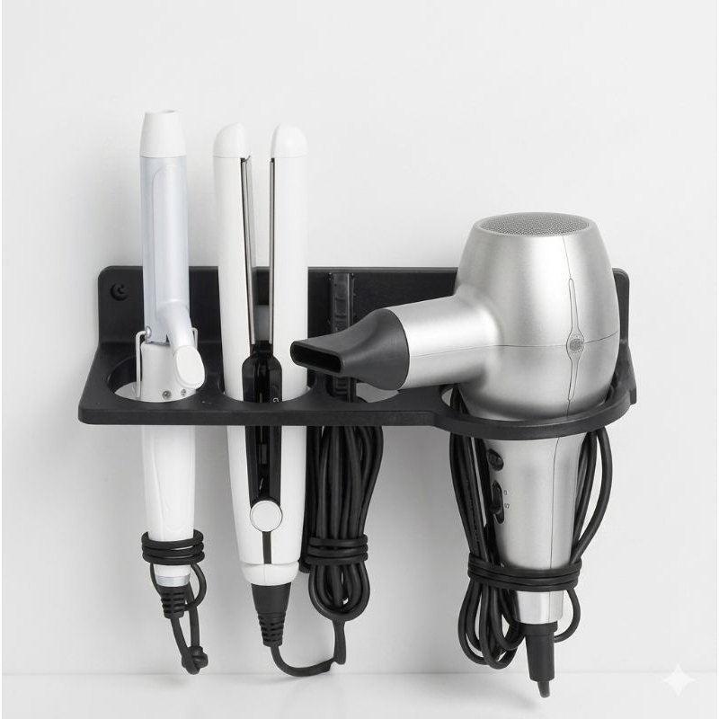 Suporte De Parede Multifuncional 3 em 1 Secador Babyliss Chapinha e Organizador Banheiro Quarto Com Parafusos Resistente
