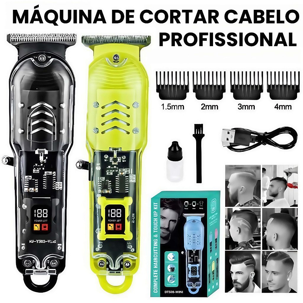 Máquina De Cortar Cabelo Profissional Smart Lcd Barbeador Elétrico Transparente Sem Fio Para Homens