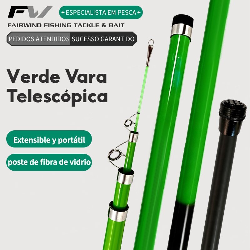 FW Vara Telescópica De Pesca Gomo Longo Verde Pesca 3M-7M Vários Tamanhos