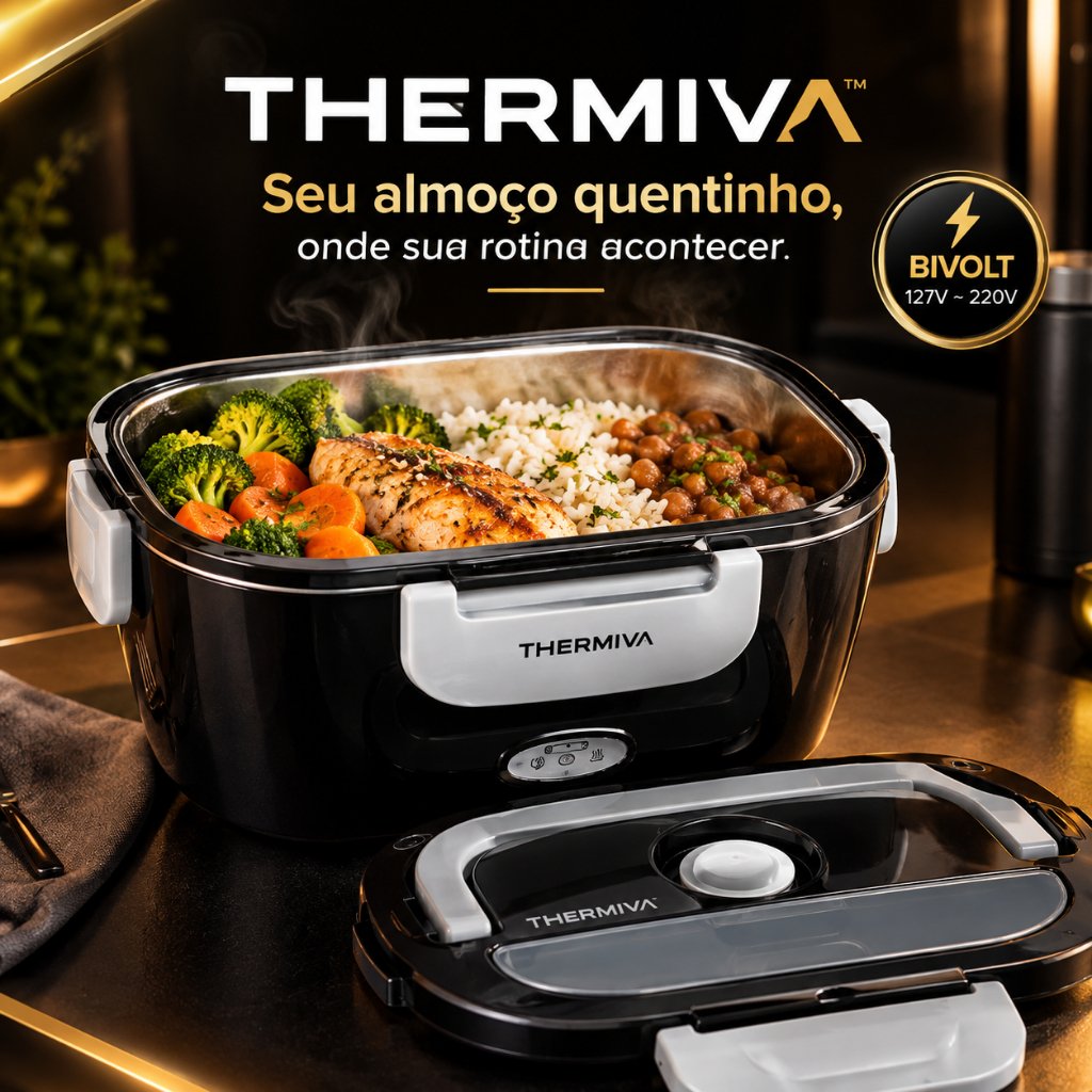 Marmiteira Elétrica Thermiva Bivolt Portátil Térmica para Trabalho e Faculdade Preta