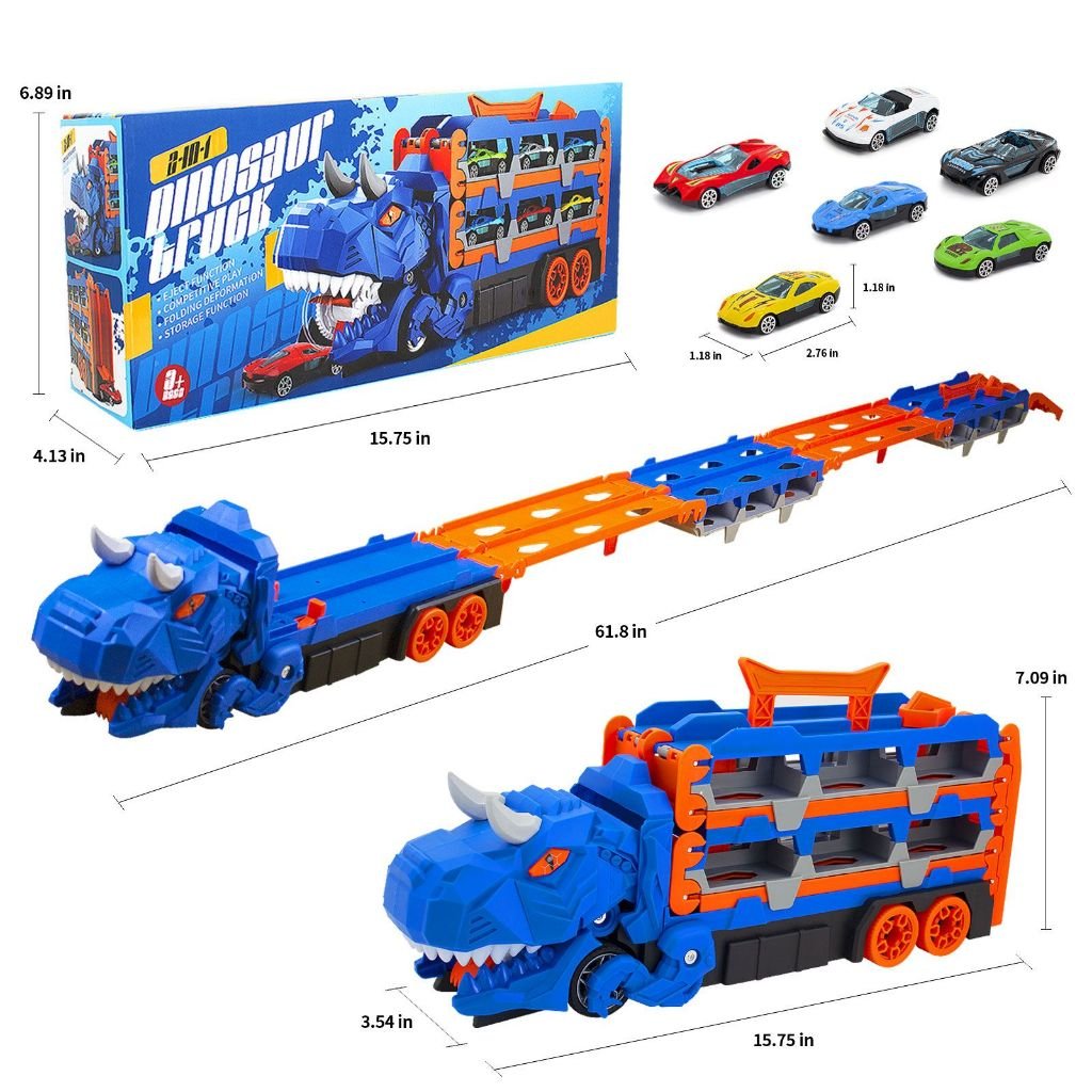 Caminhão Dinossauro Engolidor de Carrinhos - Com Kit de 6 e 4 Carrinhos