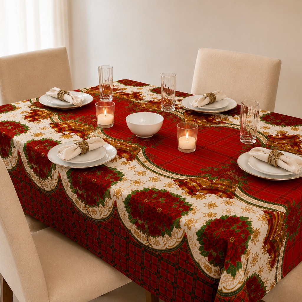 Toalha de Mesa Natalino Oxford Fio Tinto 4 / 6 / 8 Lugares – Elegante, Resistente e Fácil de Limpar