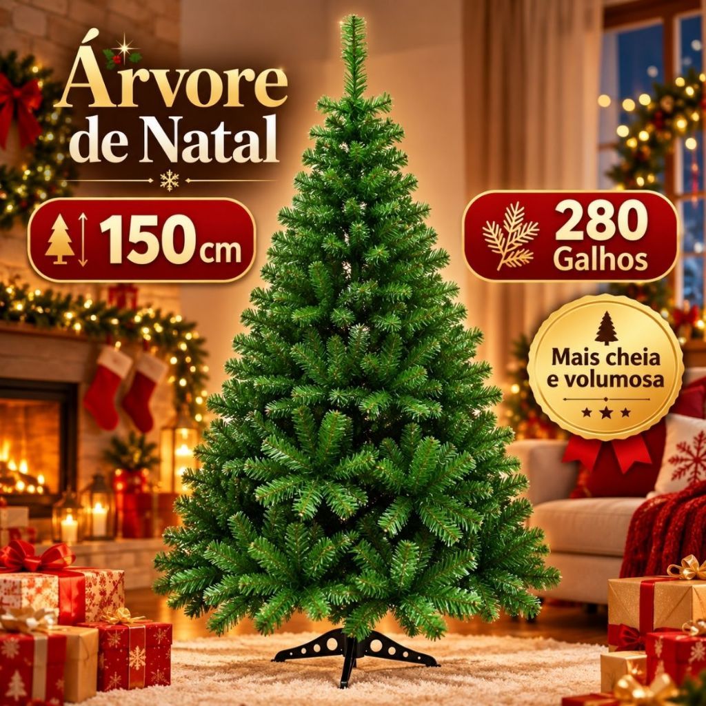 Árvore de Natal 150cm 280 Galhos Pinheiro Canadense Tradicional